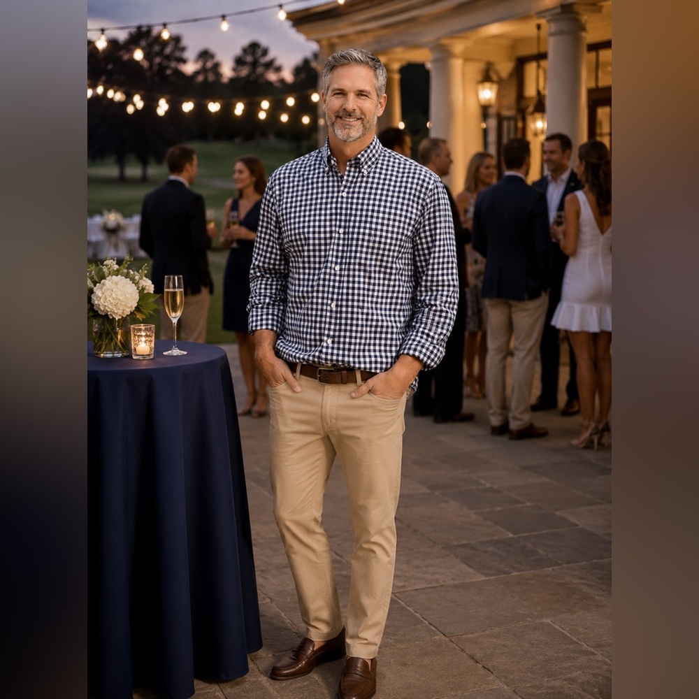 Bobby Jones Navy and White Gingham Dress Shirt